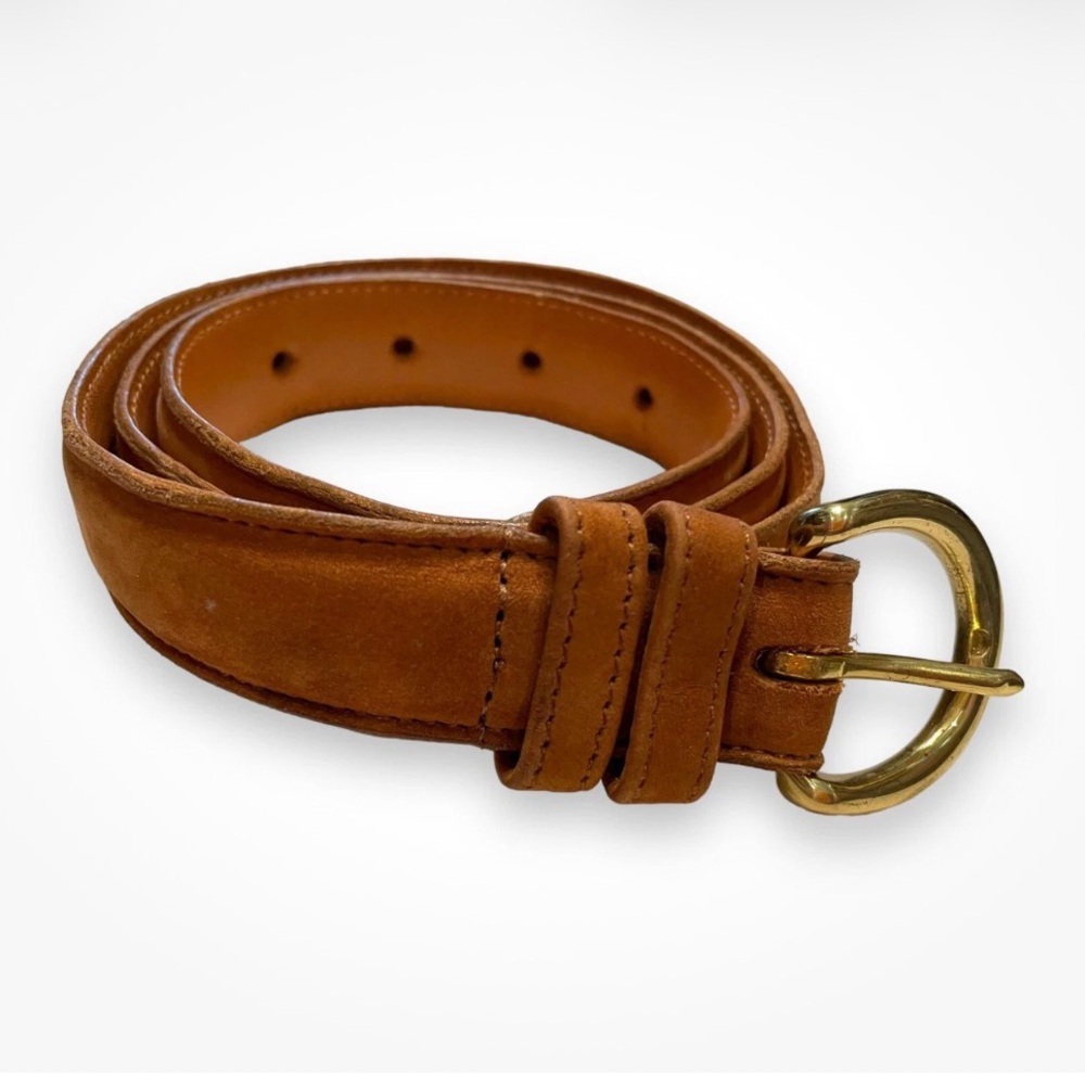 Coach Sueded Calfskin Leather Belt in Warm Tan with brass Buckle